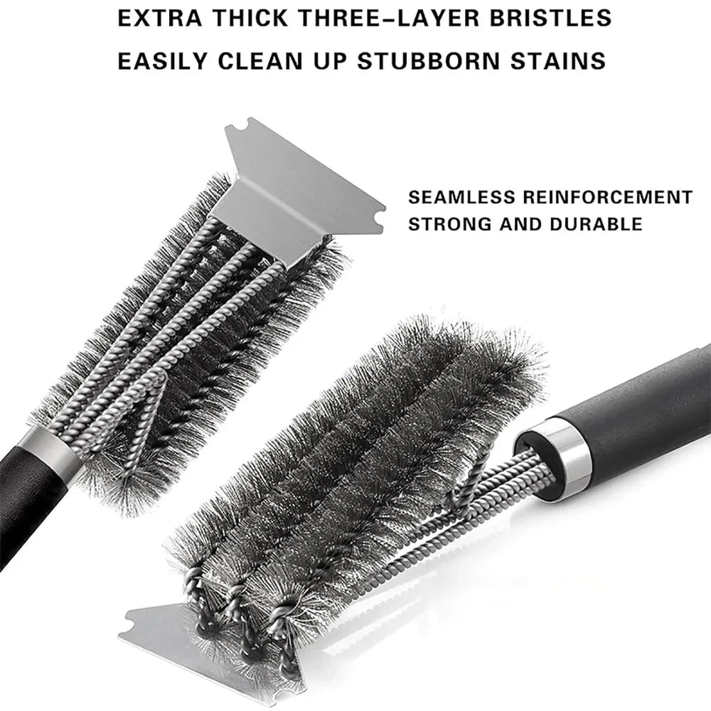 Stainless Steel Grill Cleaning Brush with Scraper and Deluxe Handle for BBQ