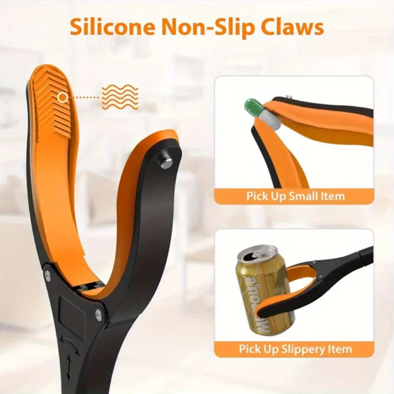 32 Inch Orange Heavy Duty Garbage Grabber with 360° Rotating Clamp Foldable Reaching Tool