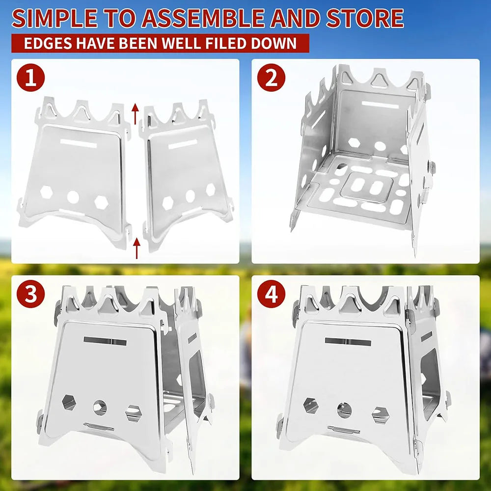 Portable Folding Stainless Steel Wood Stove Lightweight Camping Firewood Stove