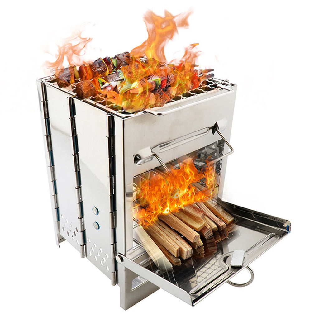 Foldable Camping Wood Stove Stainless Steel Portable Mini Grill for Outdoor Cooking