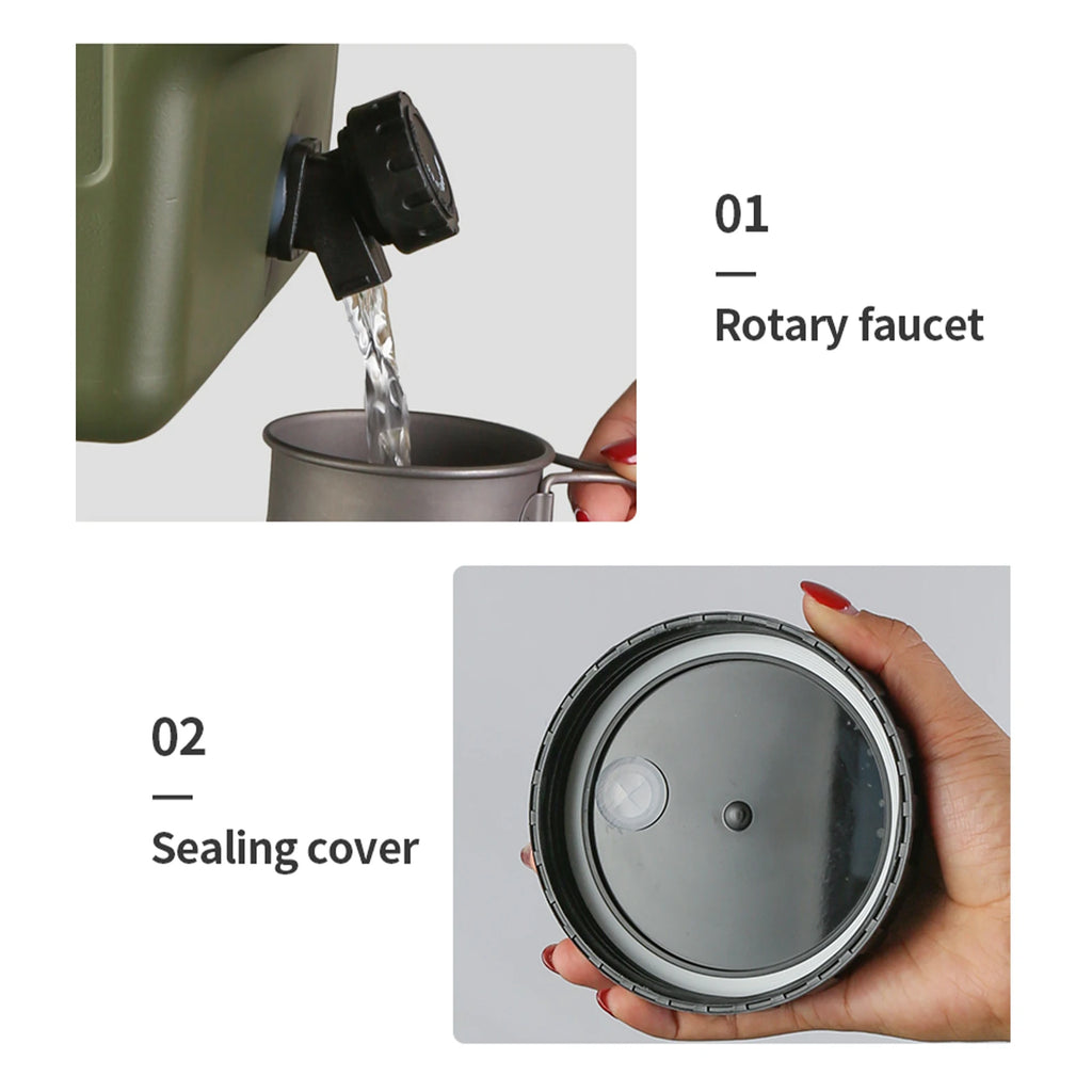 20L Portable Army Green Water Storage Tank with Spigot Soap Dispenser and Carry Handle
