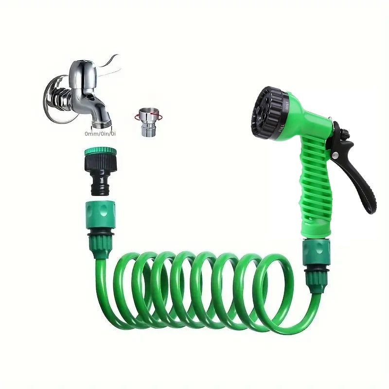 7.5m Garden Hose with 7 Function Spray Nozzle Flexible Coil Water Hose for Garden Watering and Car Washing