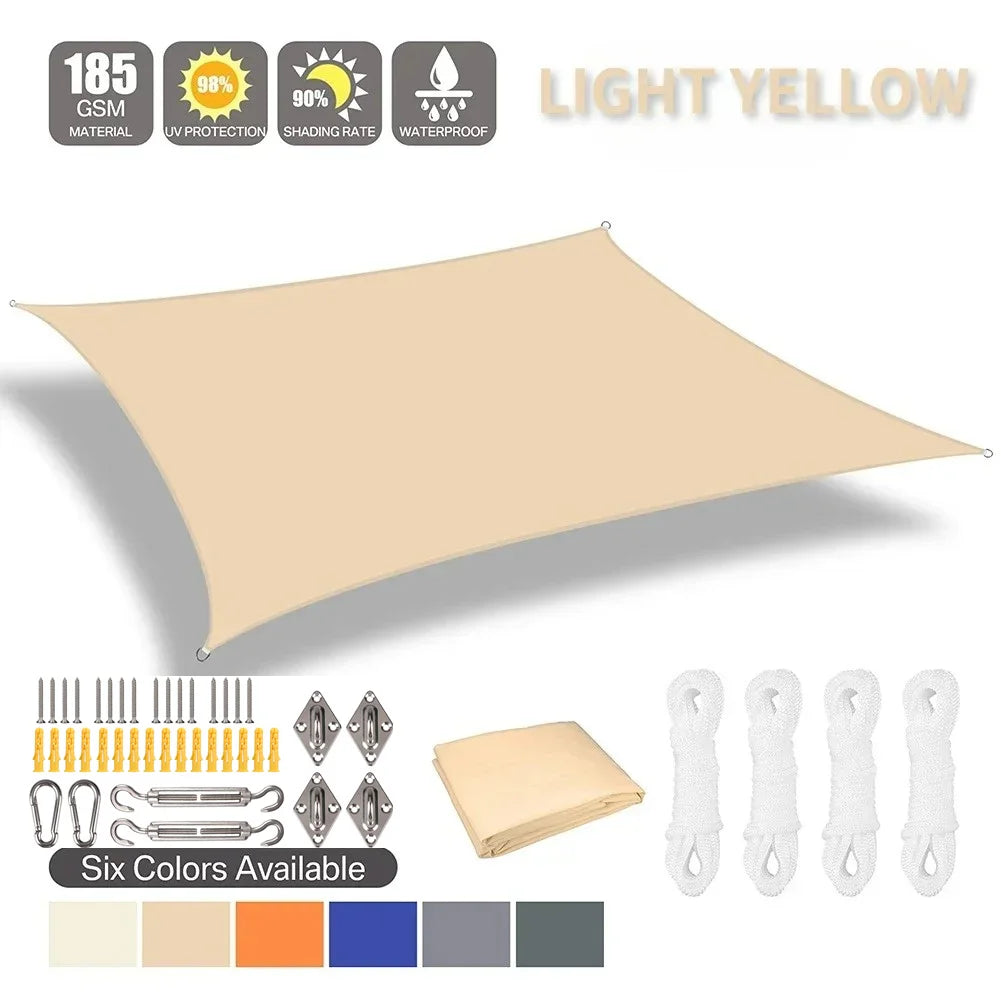 Waterproof Sun Shade Sail Light Yellow 3 × 4 m Rectangle Canopy with 24 Piece Mounting Hardware Kit