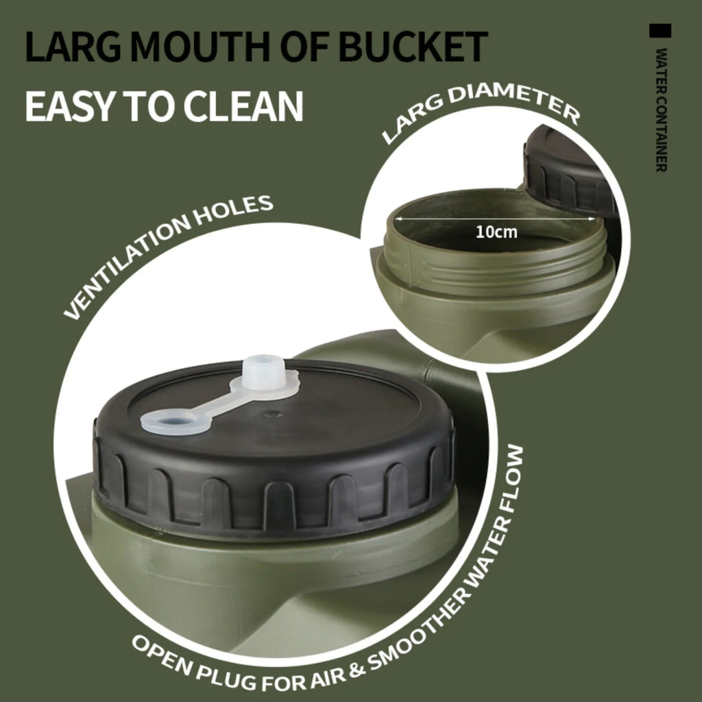 20L Portable Army Green Water Storage Tank with Spigot Soap Dispenser and Carry Handle