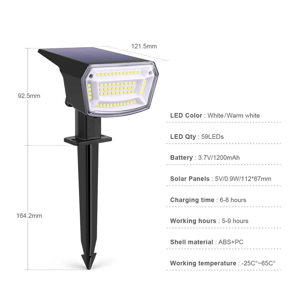 Solar Spotlight Outdoor 3 Modes Dimmable Waterproof LED Garden Lawn Light Warm White