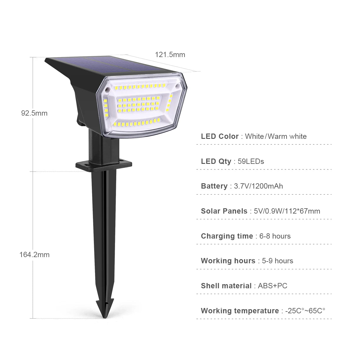 Solar Spotlight Outdoor 3 Modes Dimmable Waterproof LED Garden Lawn Light Warm White