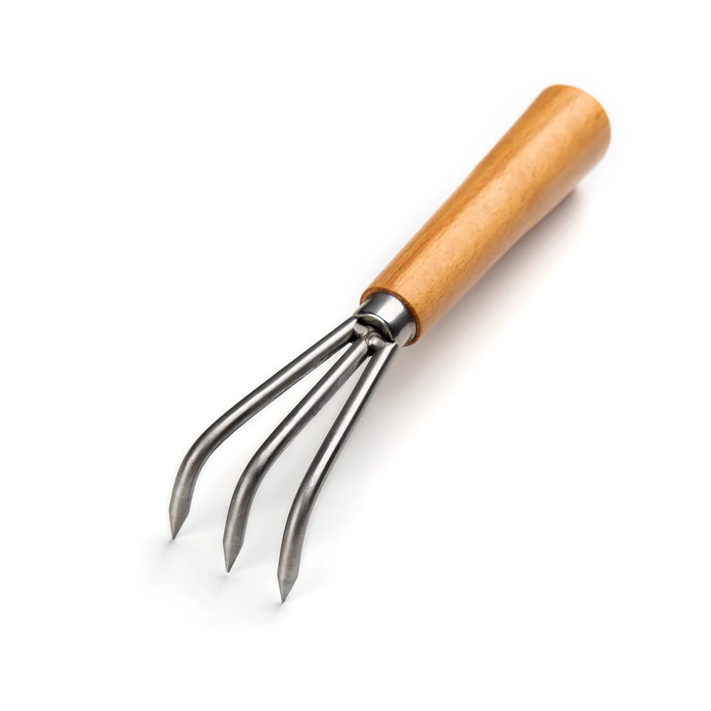 Three Hook Bonsai Root Hook Wooden Handle Alloy Steel Soil Loosening Tool for Repotting and Weeding
