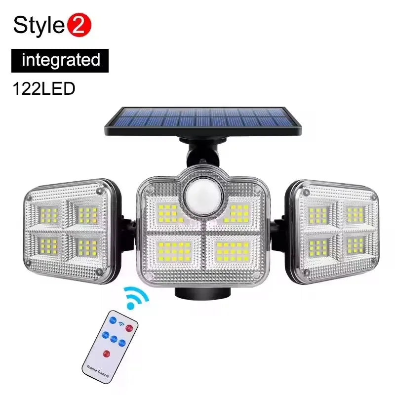Solar Powered LED Security Light with Motion Sensor Adjustable Panels IP65 Waterproof 122 LED