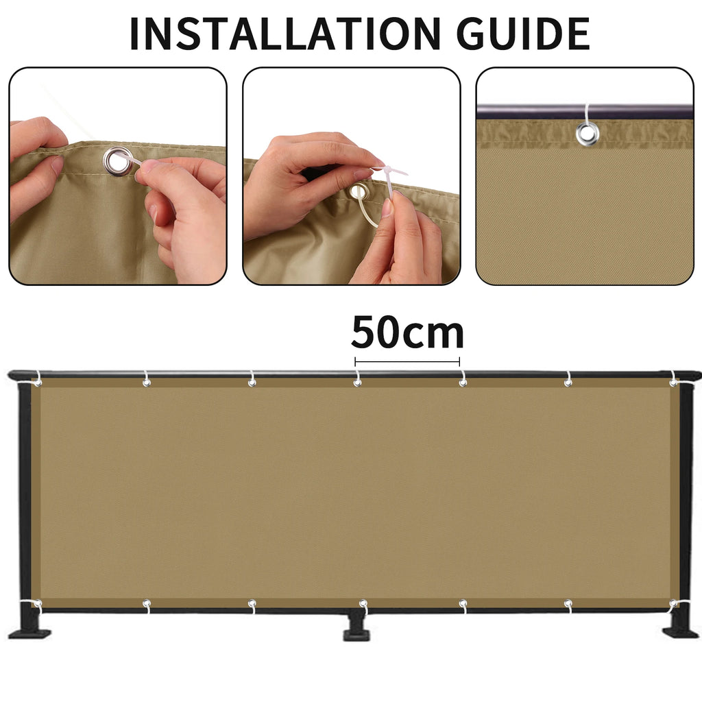 Waterproof Balcony Privacy Screen Sand 90 × 300 cm Fence Cover with 95% UV Protection for Patio Garden and Deck