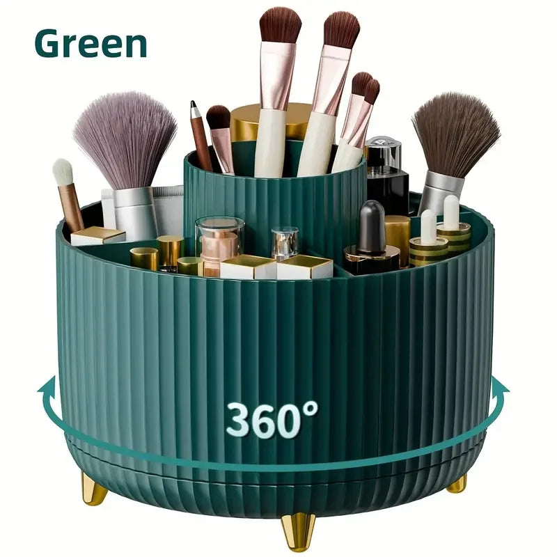 360° Rotating Makeup Organizer Storage Box Cosmetic Brush Holder Lipstick Jewelry Container Green