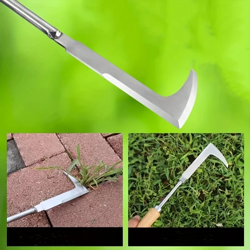 L-Shaped Stainless Steel Weeding Tool Manual Garden Weed Remover for Pavement Cracks and Gaps