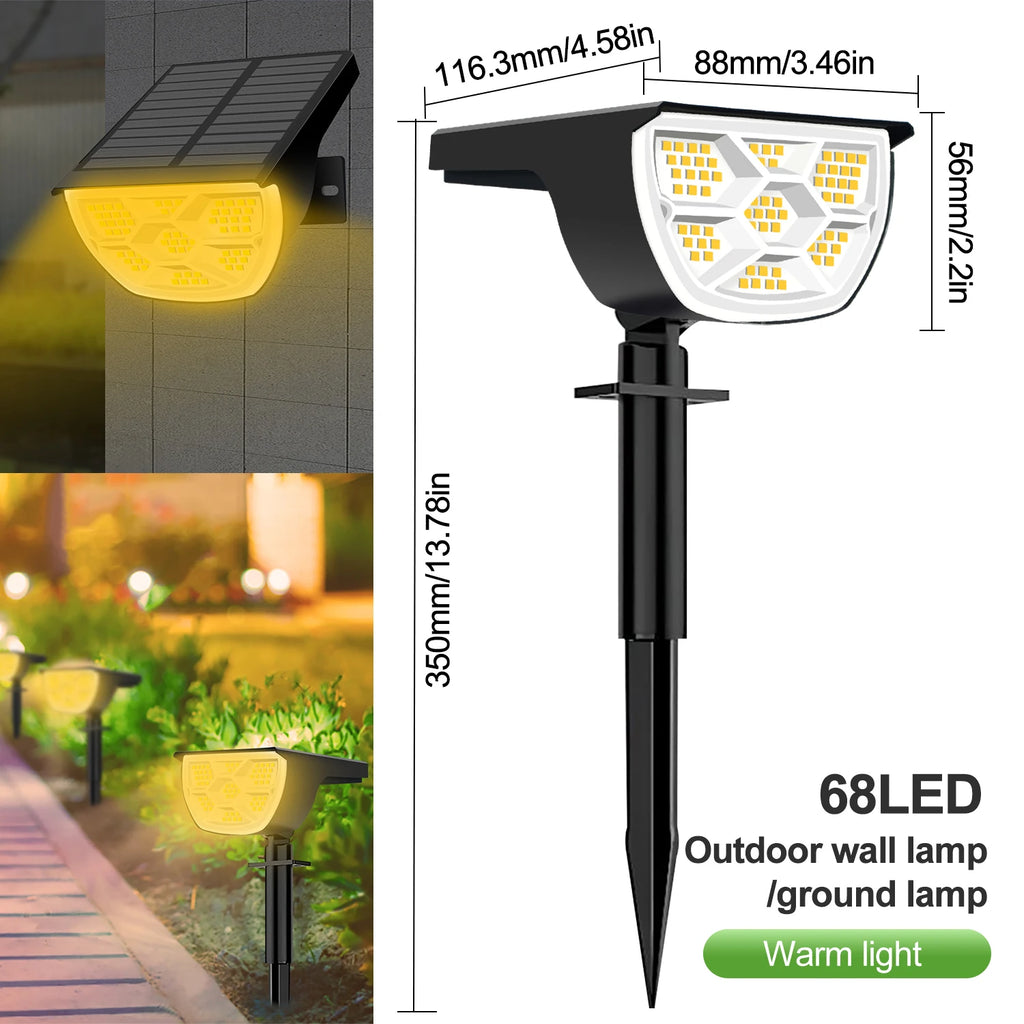 68LED Warm Light Solar Powered Garden Pathway Light Waterproof Outdoor Landscape Lamp