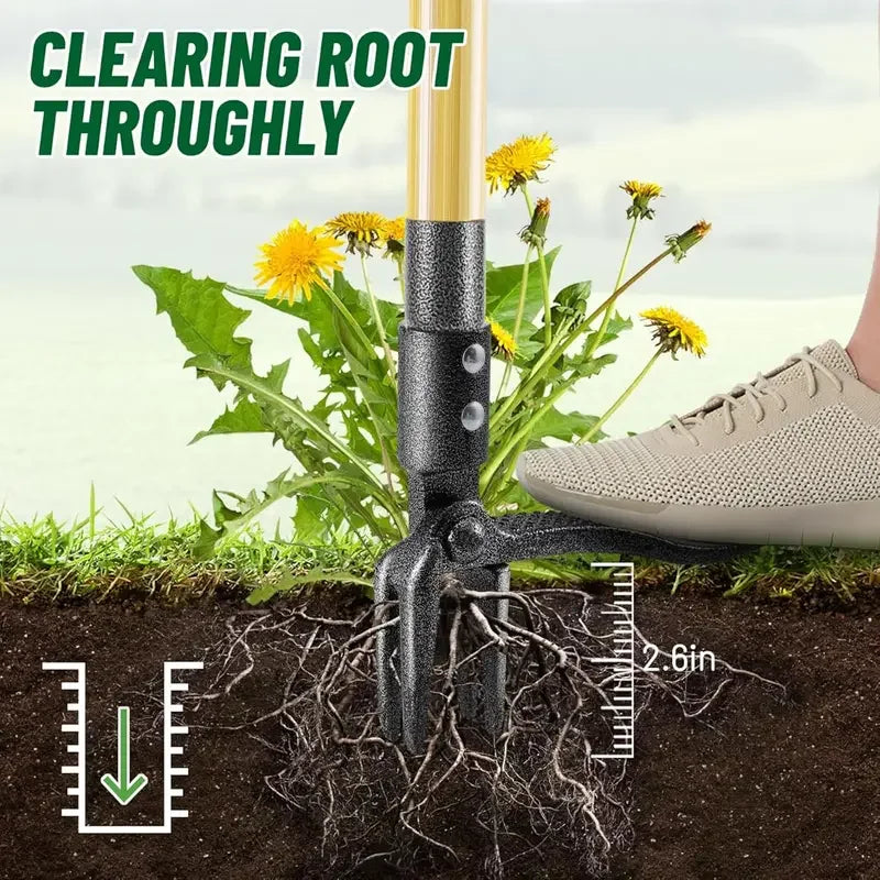 Heavy Duty Weed Puller with 4-Prong Claw Stainless Steel Root Removal Garden Tool