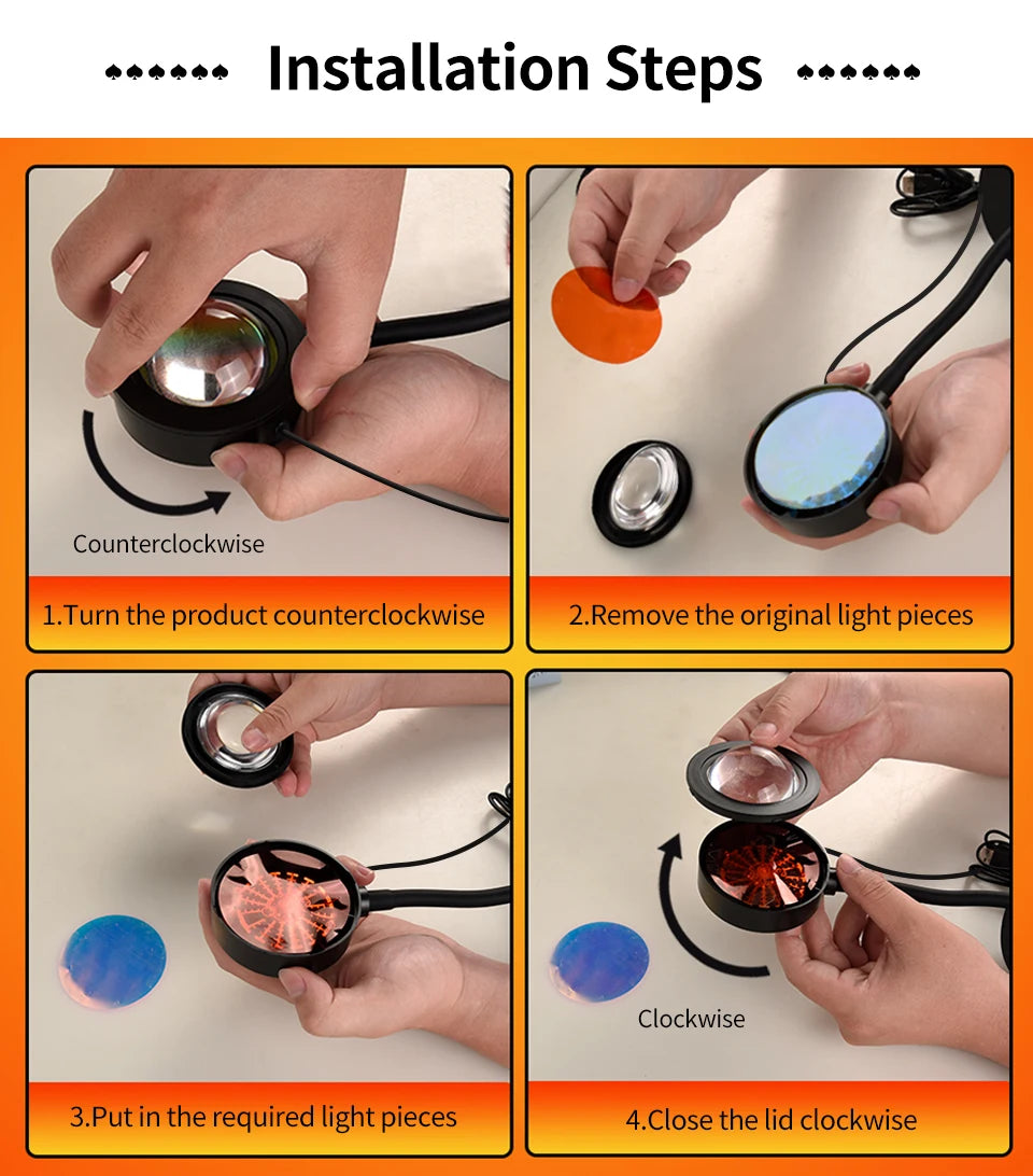 Smart RGB Sunset Projection Lamp with App Control Remote and USB Powered Mood Lighting