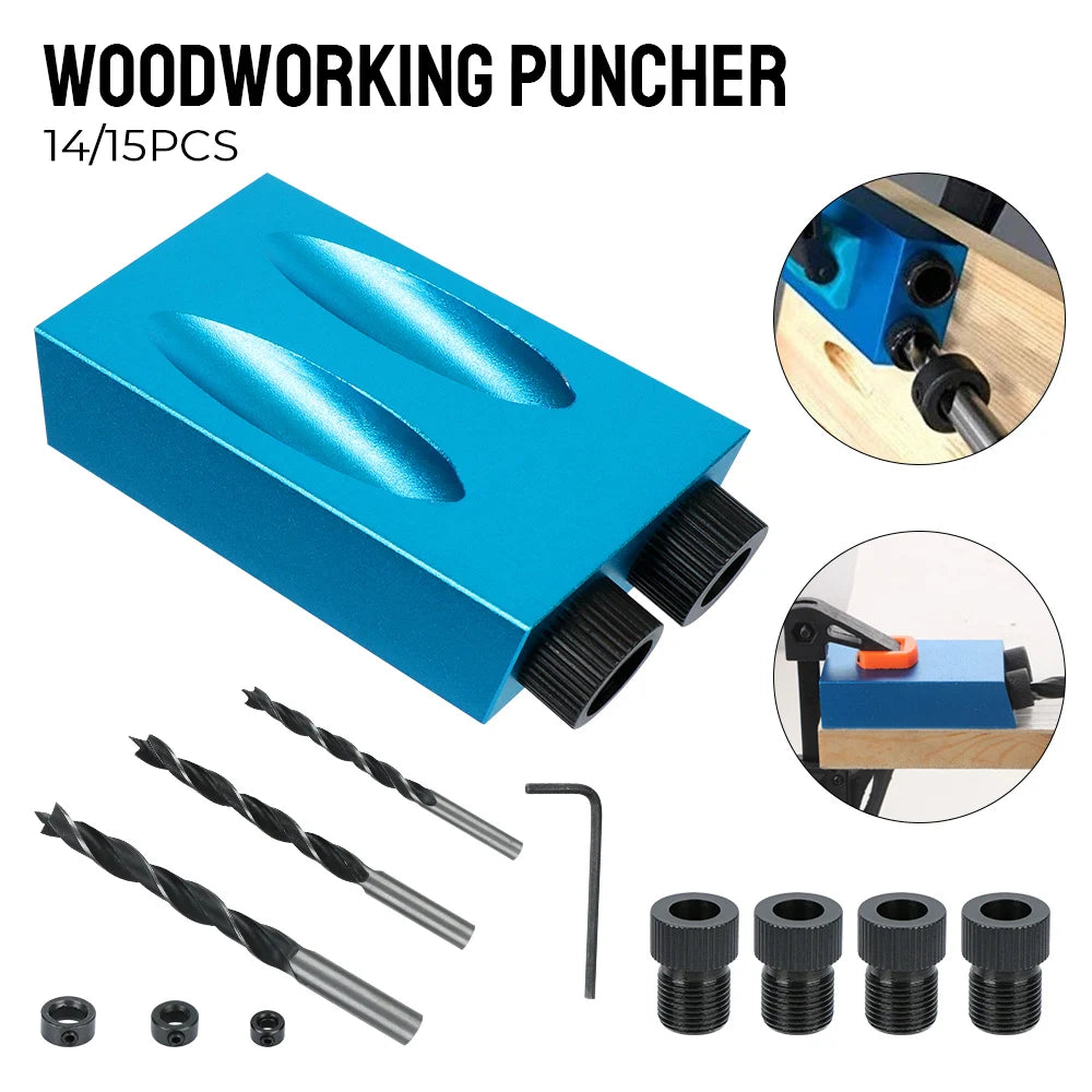 15 Piece Pocket Hole Jig Kit 15 Degree Wood Drilling Guide Locator for Woodworking and DIY Projects