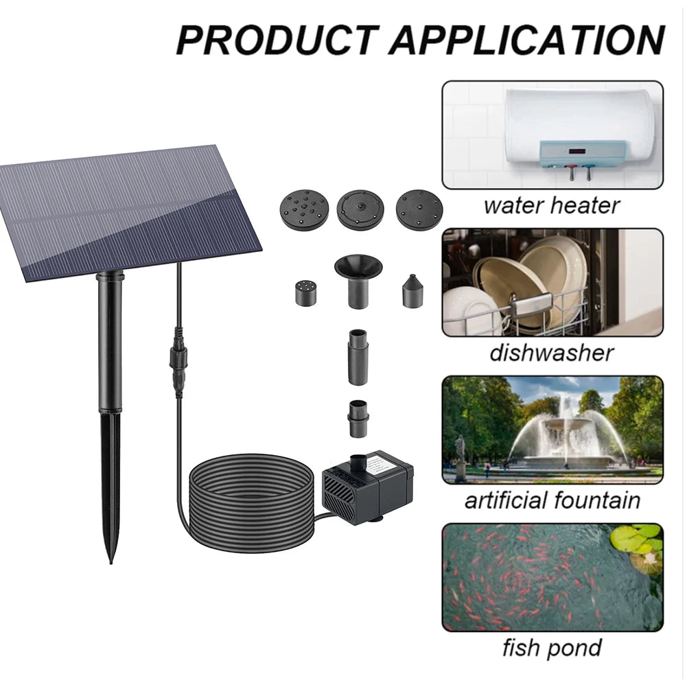 Solar Fountain Pump Kit 5V Garden Water Pump with Panel and 8 Nozzles