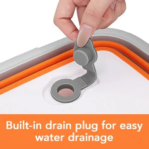 16L Collapsible Orange Food Prep Tub with Cutting Board Drain Plug for Camping BBQ and Outdoor Use