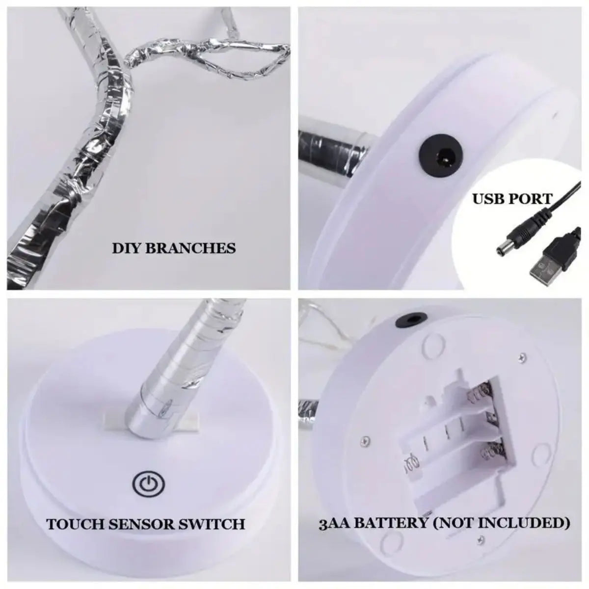 108 LED Tree Lights Warm White USB or Battery Operated Decorative Table Lamp for Home Party and Holiday Decor