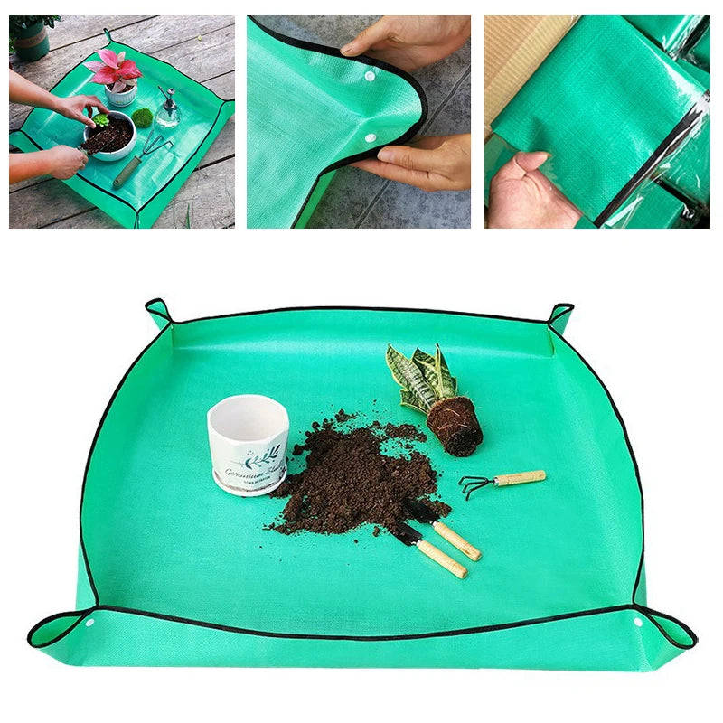 50x50cm Waterproof Planting Mat Foldable Gardening Potting Pad with Snap Corners
