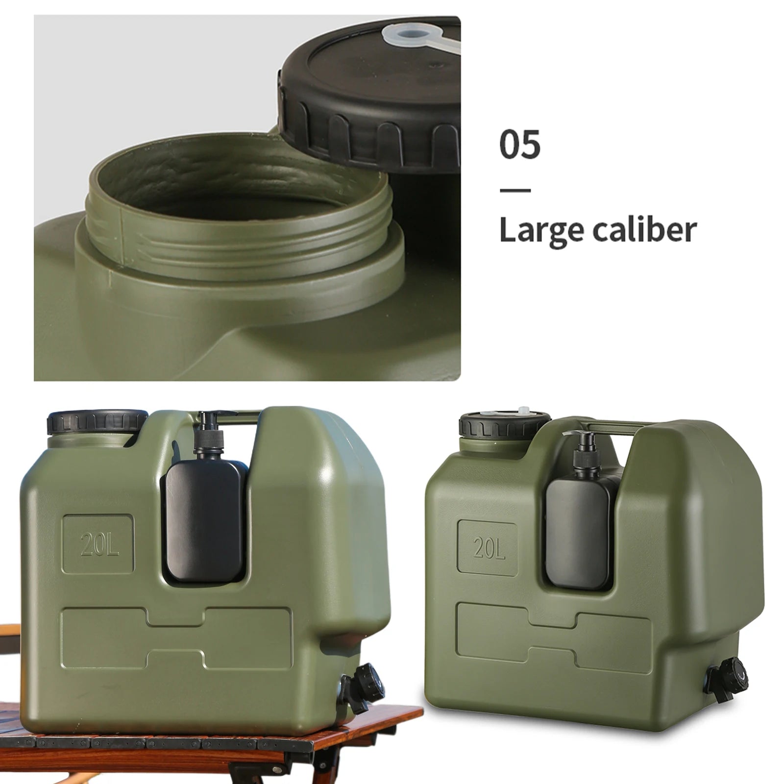 20L Portable Army Green Water Storage Tank with Spigot Soap Dispenser and Carry Handle