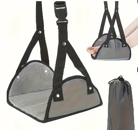 1 Piece Portable Adjustable Light Gray Foot Hammock for Airplane Car and Office Hanging Leg Support with Storage Bag