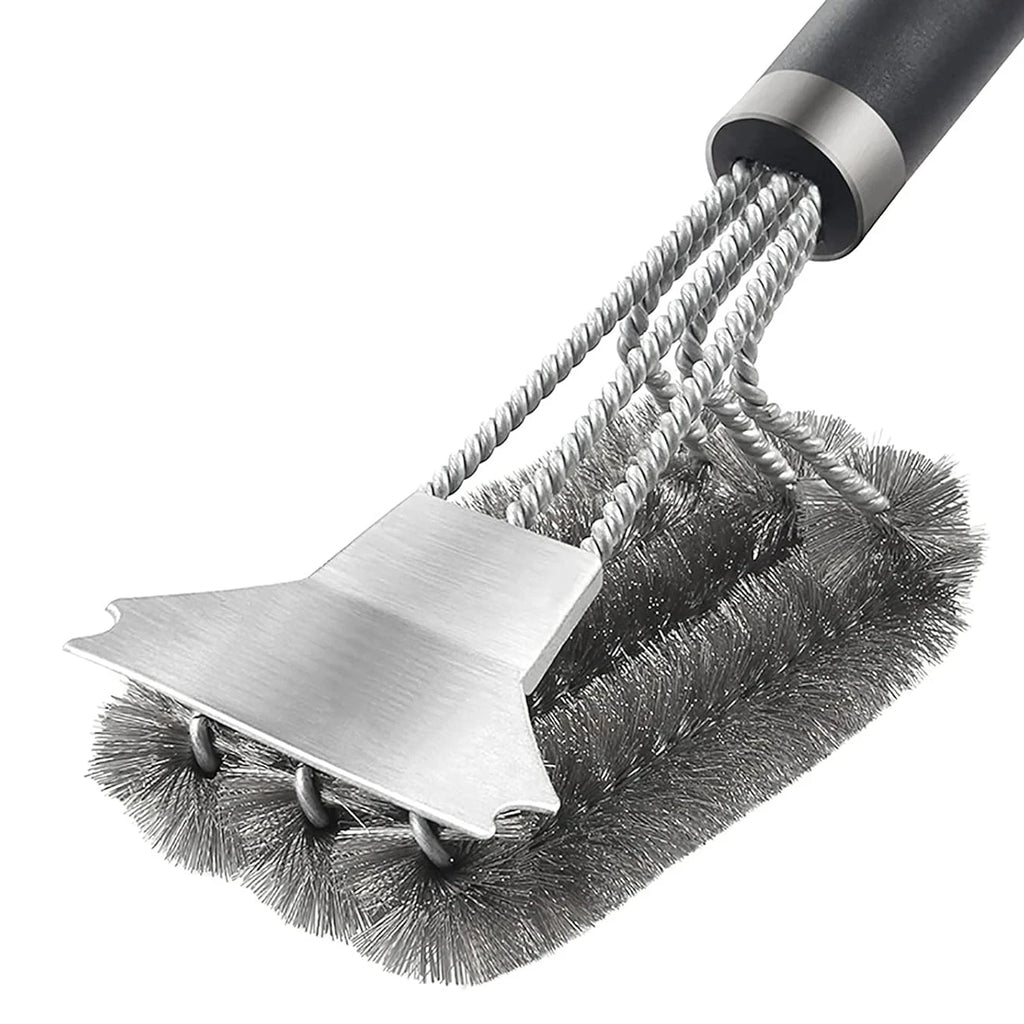 Stainless Steel Grill Cleaning Brush with Scraper and Deluxe Handle for BBQ