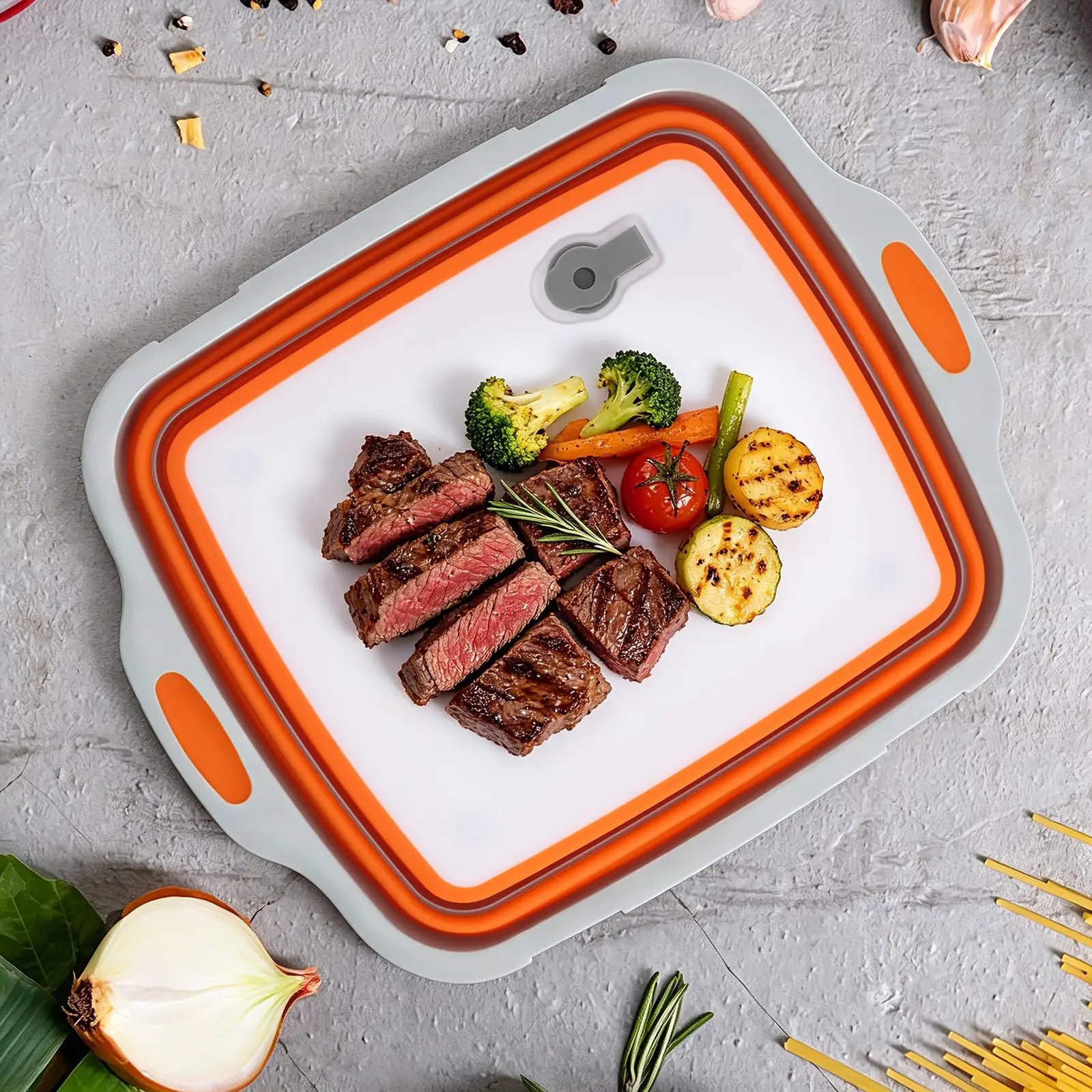 16L Collapsible Orange Food Prep Tub with Cutting Board Drain Plug for Camping BBQ and Outdoor Use