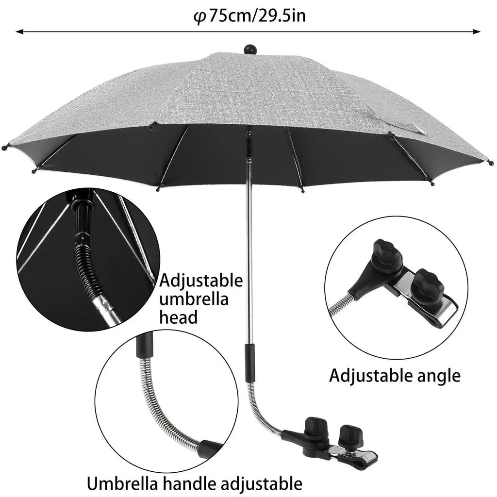 75cm Gray Clip On Beach Umbrella 360 Degree Adjustable UV Sun Shade for Camping Chairs