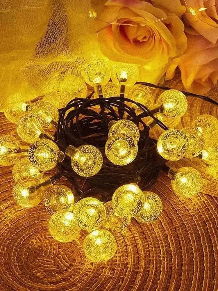 6.5M 30 LED Solar Bubble Ball String Lights Warm White Waterproof Outdoor Garden Patio Decorative Lights