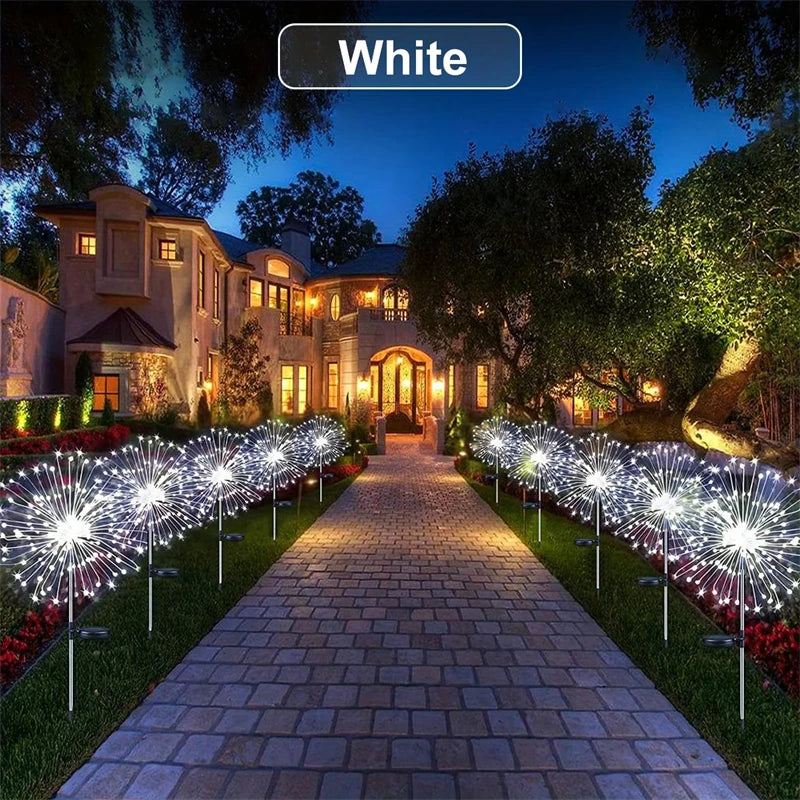 1 Piece Solar Firework Lights 90 LED White Waterproof Garden Stake Light for Outdoor Decoration