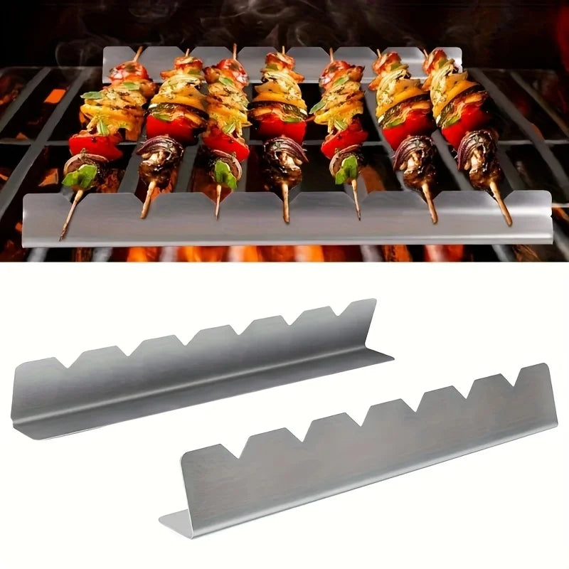 2 Piece Stainless Steel Kebab Rack Skewer Holders for BBQ Grilling