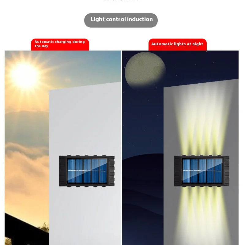6 LED Solar Wall Light Warm Light Up and Down Outdoor Waterproof Garden Lamp