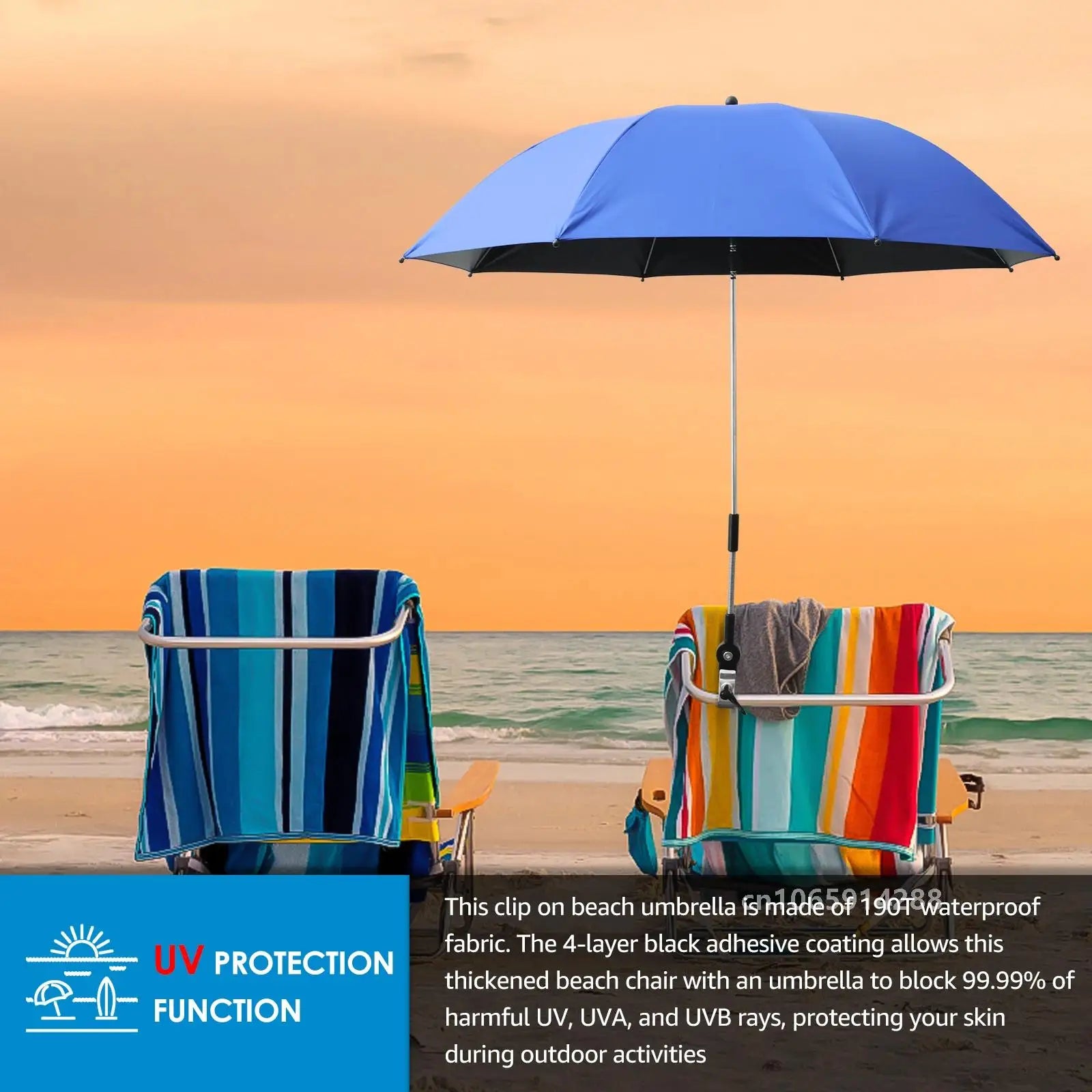 106cm Blue Clip On Beach Umbrella 360 Degree Adjustable UV Sun Shade for Camping Chairs