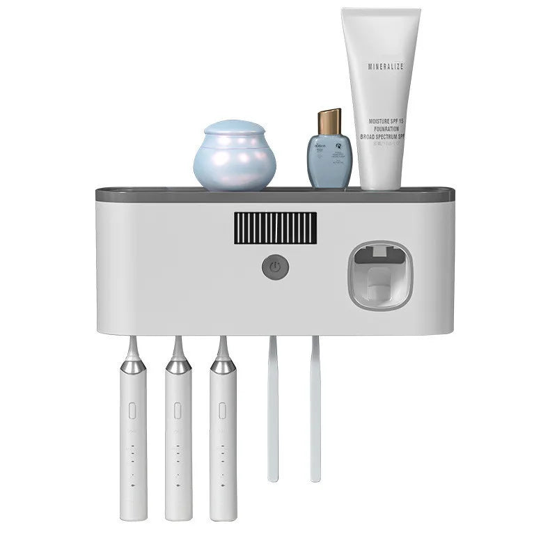 Gray Wireless Charging UV Toothbrush Disinfector Wall Mounted Holder Storage Rack