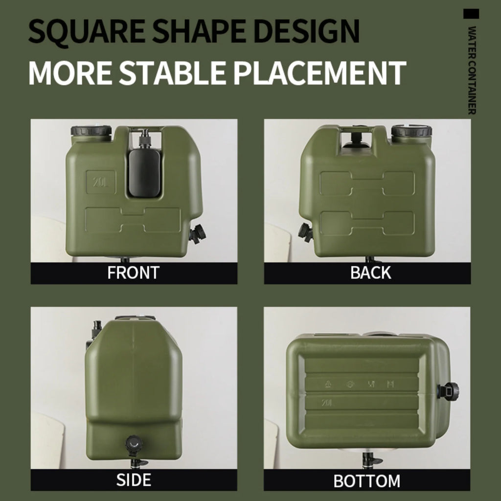 20L Portable Army Green Water Storage Tank with Spigot Soap Dispenser and Carry Handle