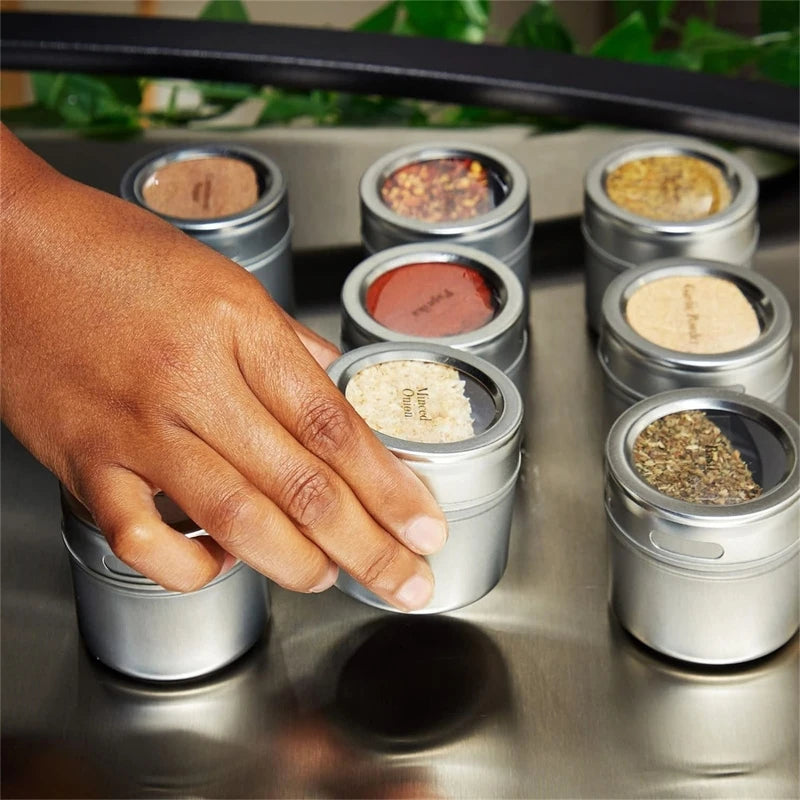 1 Piece Magnetic Spice Storage Jar Stainless Steel Seasoning Container with Spice Label