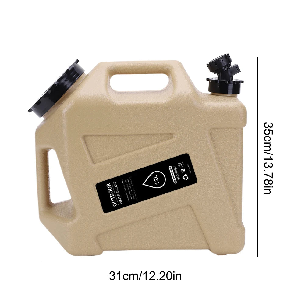 12L Portable Khaki Water Storage Container with Wide Opening for Camping Travel and Outdoor Use