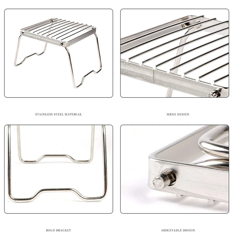 3 Piece Foldable Stainless Steel Camping Stove Holder BBQ Grill Stand