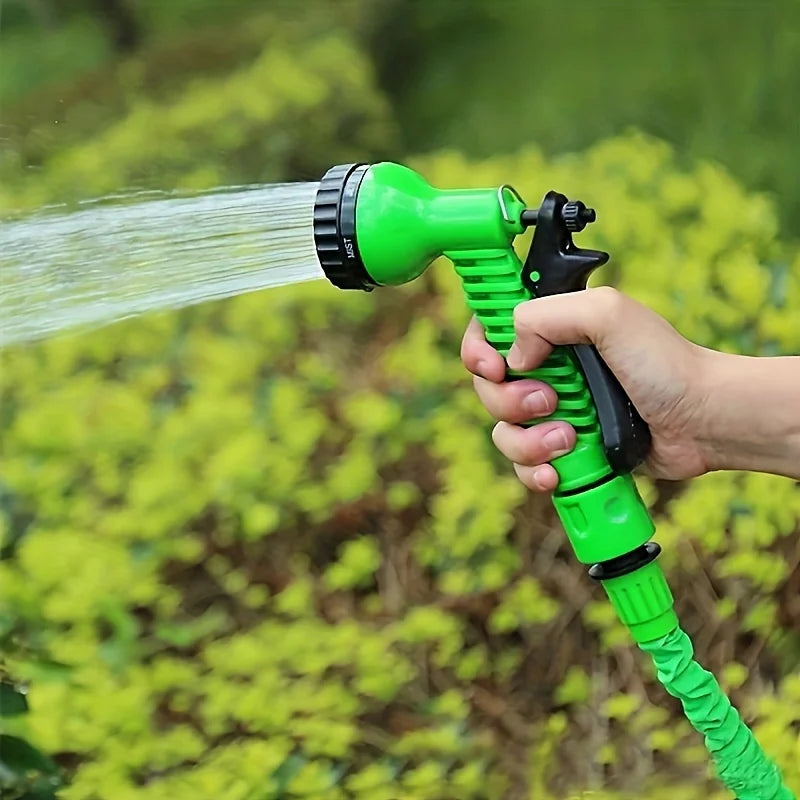 15m Garden Hose with 7 Function Spray Nozzle Flexible Coil Water Hose for Garden Watering and Car Washing