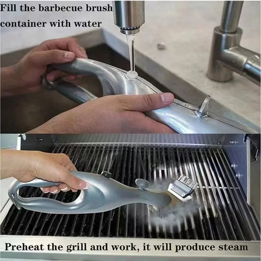 BBQ Grill Cleaning Brush with Water Spray Stainless Steel Outdoor Cleaning Tool