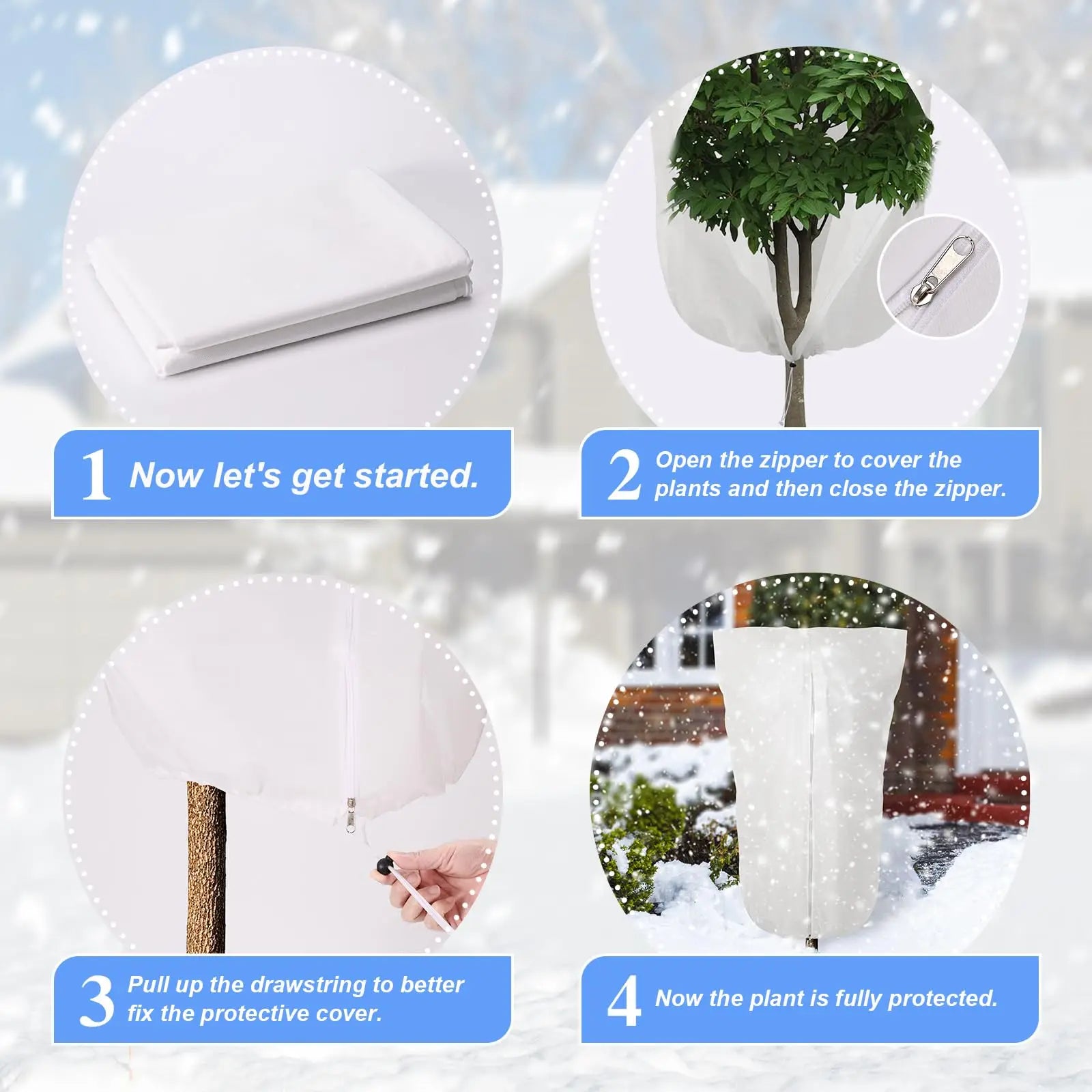 Plant Frost Protection Cover White 100 × 120 cm Non-Woven Plant Cover with Drawstring for Trees and Shrubs