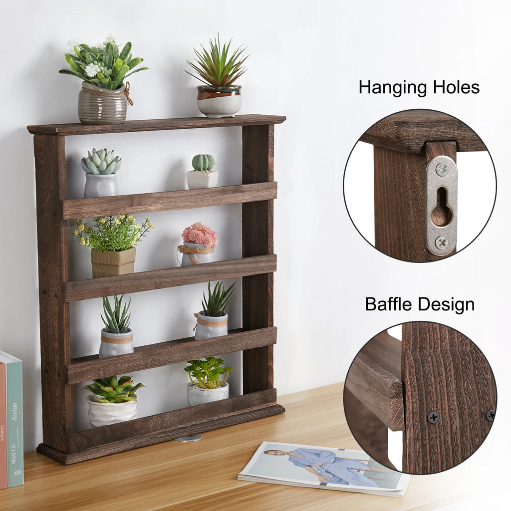Wall Mounted 4 Tier Wooden Shelf Kitchen Spice Rack Storage Organizer