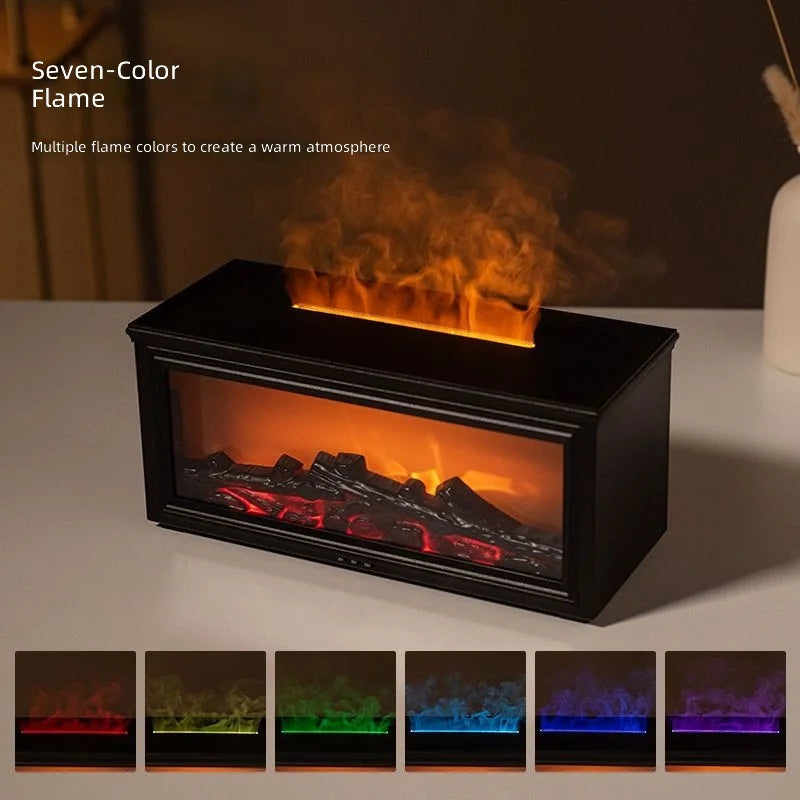 Fireplace Style Aromatherapy Diffuser Black Automatic Mist Humidifier with Flame Effect and Remote Control