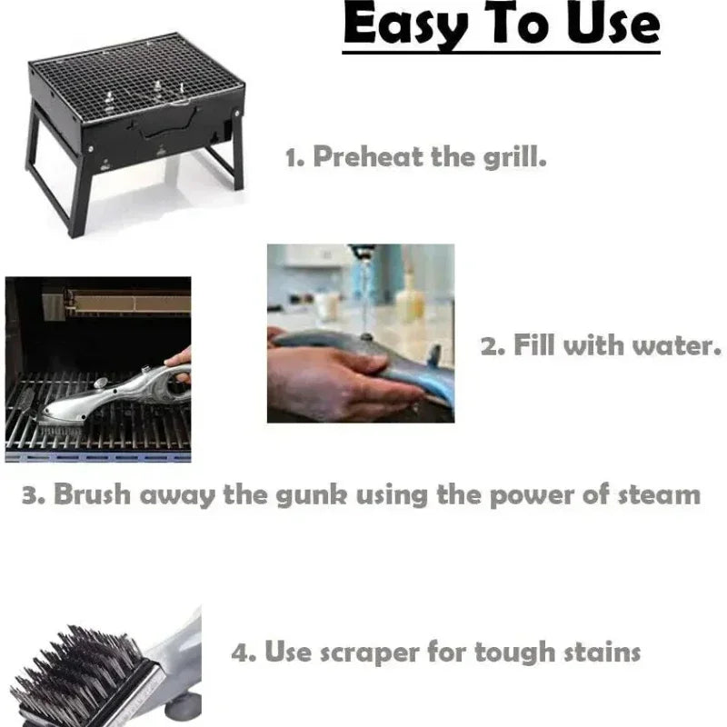 BBQ Grill Cleaning Brush with Water Spray Stainless Steel Outdoor Cleaning Tool
