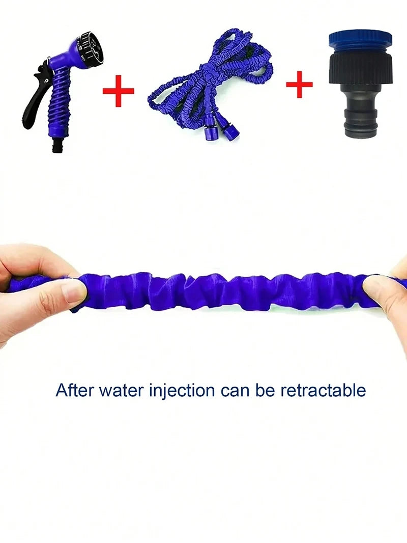 25FT Expandable Magic Garden Hose Blue High Pressure Water Hose with 7 Spray Functions and Spray Gun