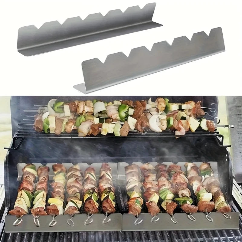 2 Piece Stainless Steel Kebab Rack Skewer Holders for BBQ Grilling