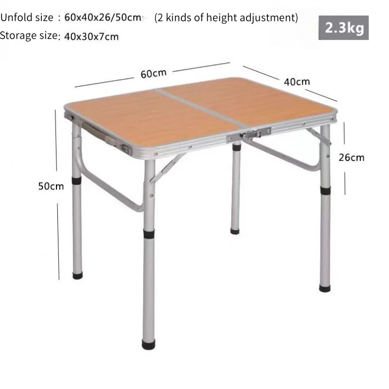 Portable Brown Foldable Camping Table Adjustable Height Aluminum Alloy Picnic Table for Hiking Fishing and Outdoor Use