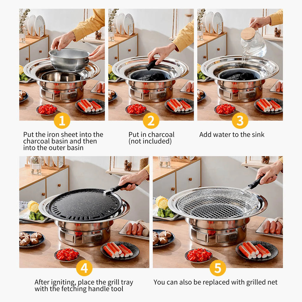 Portable Charcoal BBQ Grill 13 Inch Round Tabletop Camping Grill with Cooking Tray