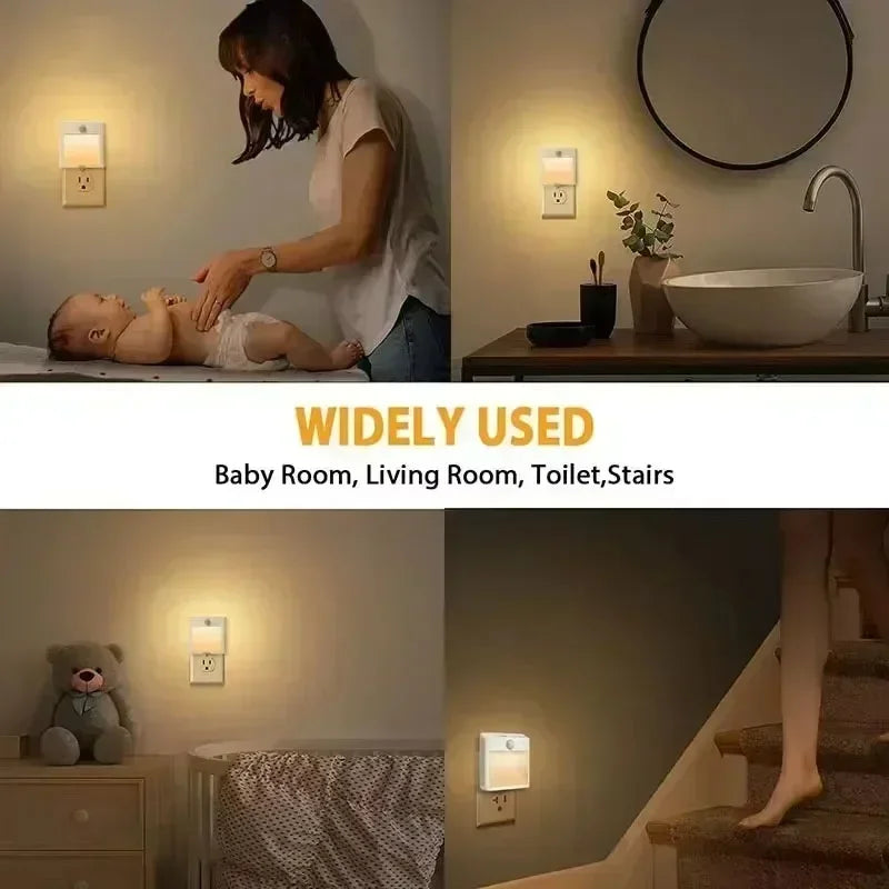 AU Plug LED Motion Sensor Night Light Adjustable Brightness Warm and White Light