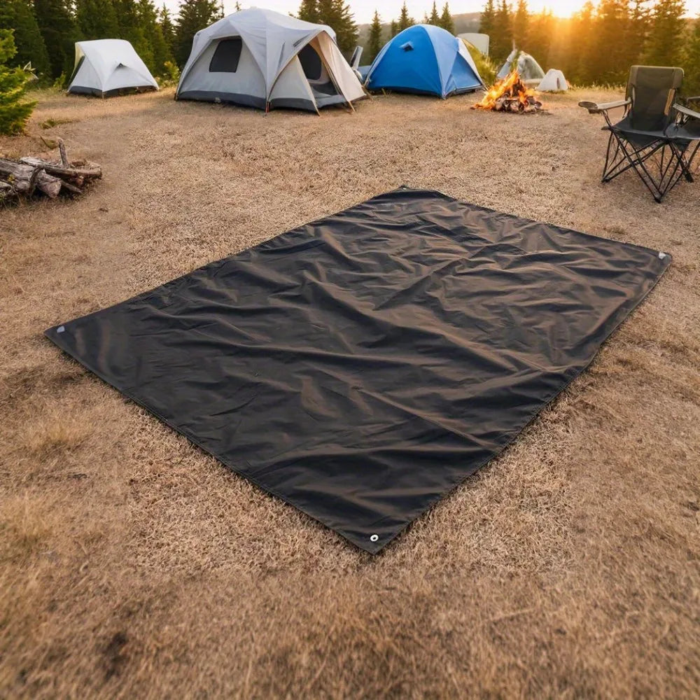 200x200cm Black Thickened Non-Slip Camping Mat Heavy Duty Oxford Ground Sheet for Outdoor Travel